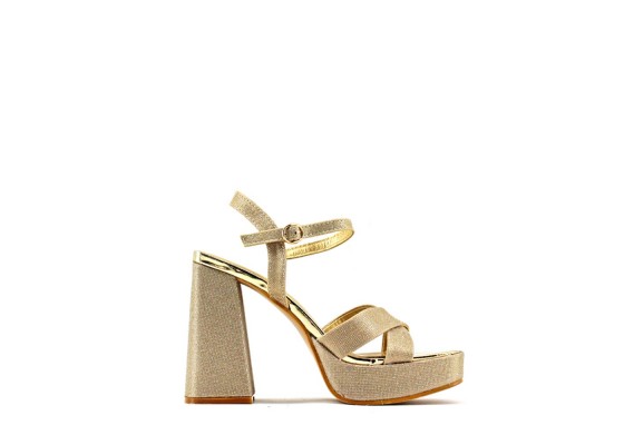 Sandalia De Tacón Ancho Brillo Con Plataforma